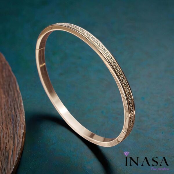 Rose Gold Toned Textured Kada Styled Bracelet - Image 2