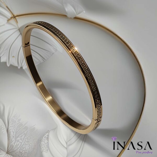 Rose Gold Toned Textured Kada Styled Bracelet - Image 3