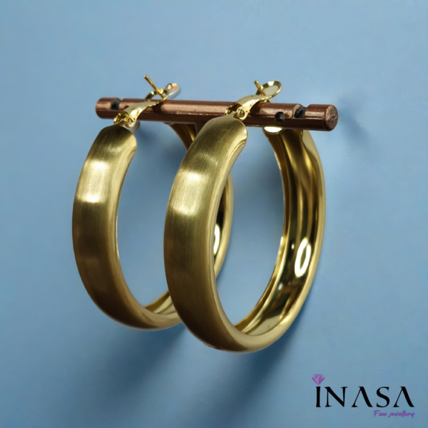 Gold Matte Finish Bold Statement Hoop Ear Rings - Image 2