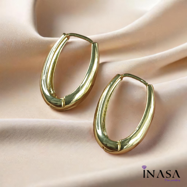 Gold Finish Oval Shaped Hoop Ear Rings - Image 2