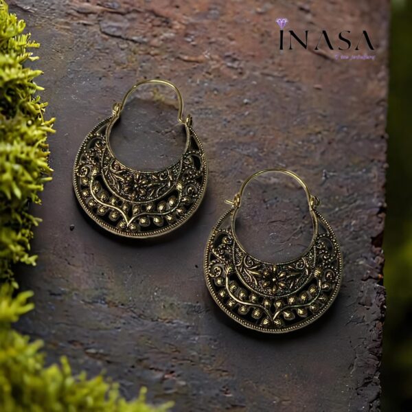 Crescent Shaped Mettalec Copper Finish Chaand Bali Ear Rings - Image 2