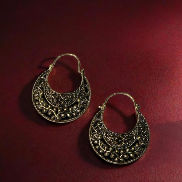 Crescent Shaped Mettalec Copper Finish Chaand Bali Ear Rings - Image 3