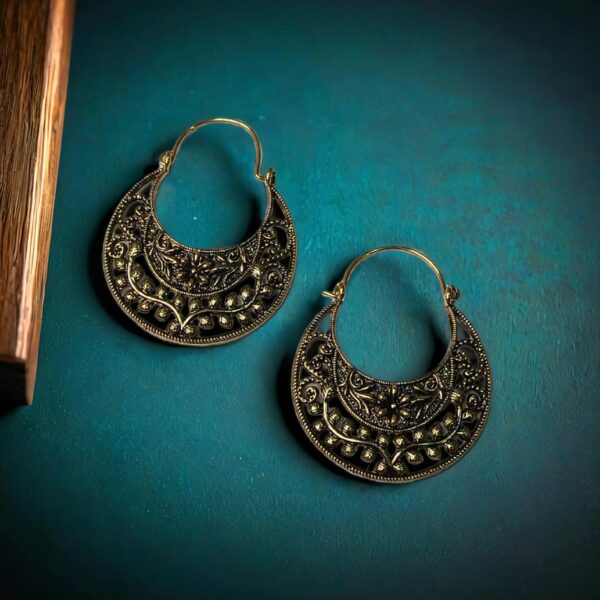 Crescent Shaped Mettalec Copper Finish Chaand Bali Ear Rings - Image 4