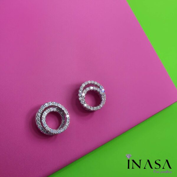 Circular Overlap Silver Finish AD Studded Ear Rings - Image 3