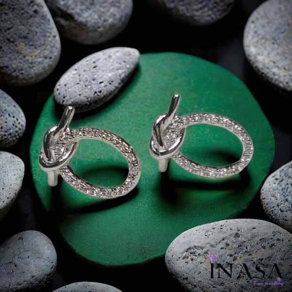 Silver Finished Oval Knotted Ear Studs