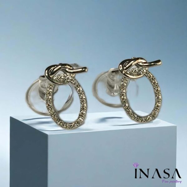 Silver Finished Oval Knotted Ear Studs - Image 2