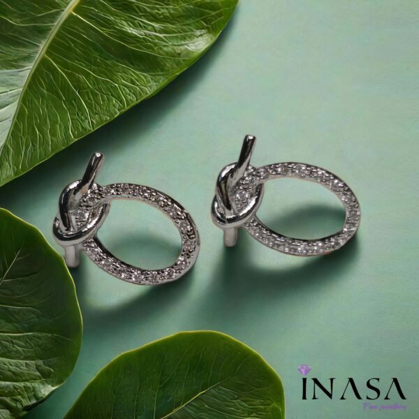 Silver Finished Oval Knotted Ear Studs - Image 3