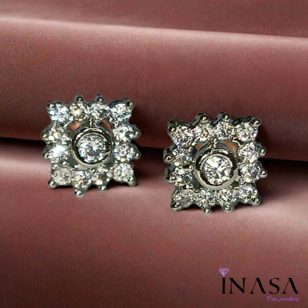 Silver Finish AD Studded Square Ear Studs