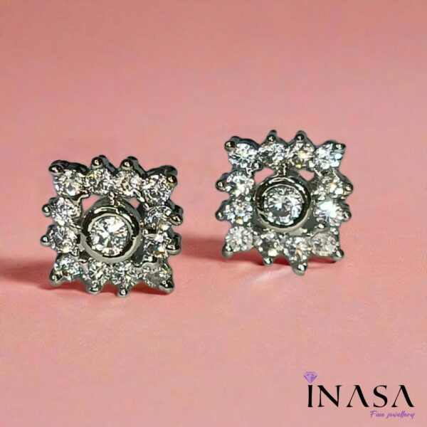Silver Finish AD Studded Square Ear Studs - Image 2