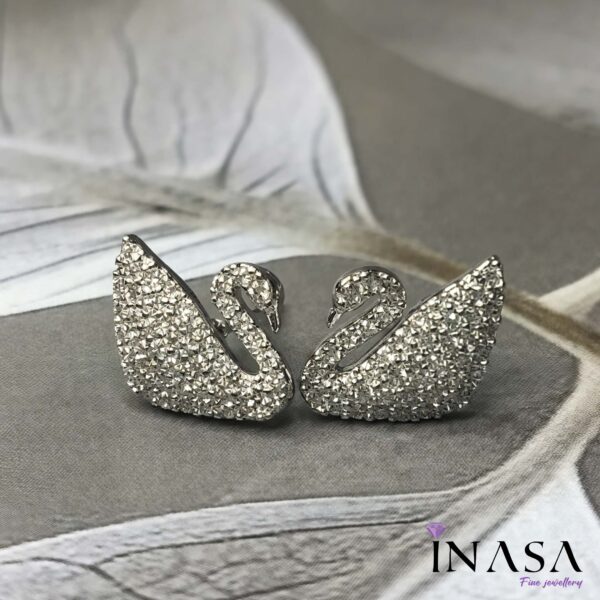 Swan Shaped Silver Finish AD Studded Ear Studs - Image 2