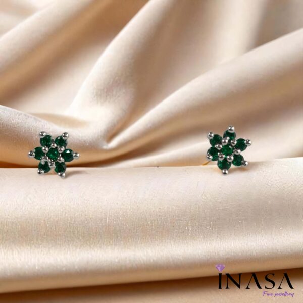 Silver Finish Floral Shaped Ear Studs - Burgundy, Green, Black, Pink, Blue, White