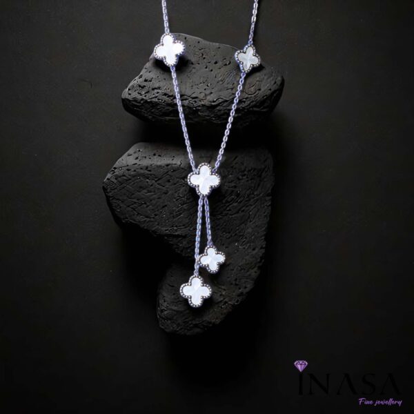 SS Finish White Clover Leaf Necklace - Image 2