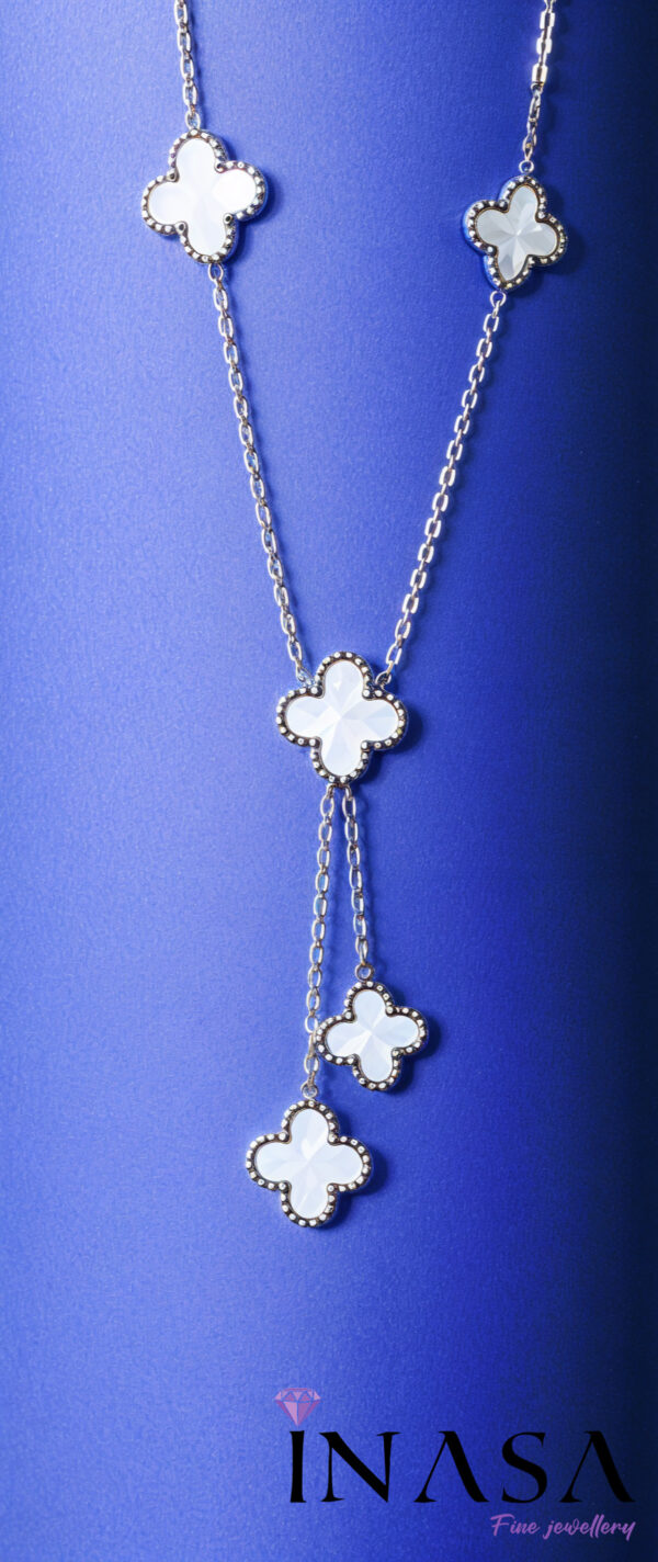 SS Finish White Clover Leaf Necklace - Image 3