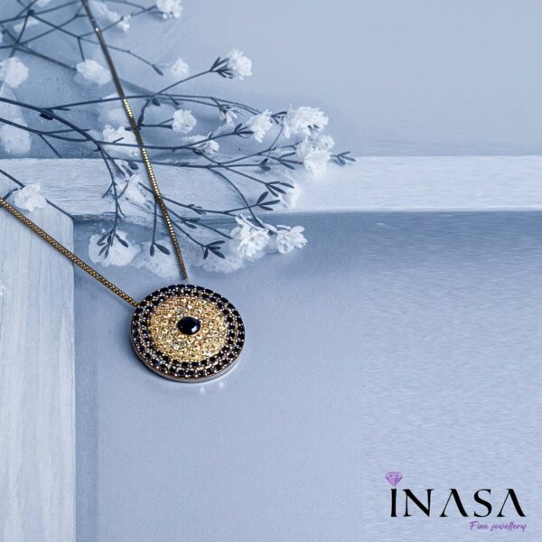 SS Finish Turquoise & Diamond studded Pendant Necklace