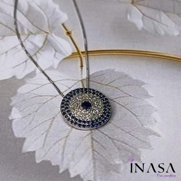 SS Finish Turquoise & Diamond studded Pendant Necklace - Image 2