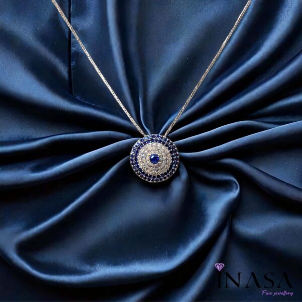 SS Finish Turquoise & Diamond studded Pendant Necklace - Image 3