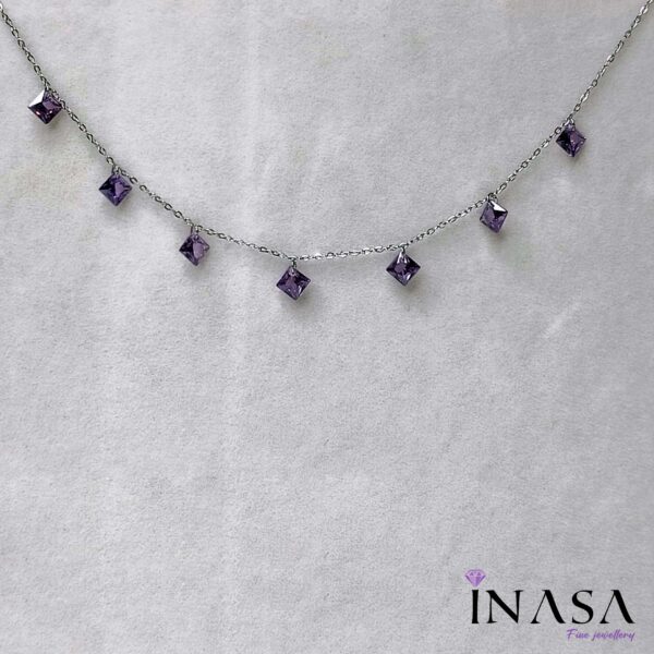 SS Finish Lavendar Square Chime Necklace