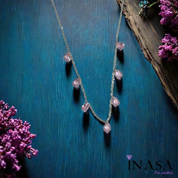 SS Finish Dahlia Pink Tear Drop Necklace