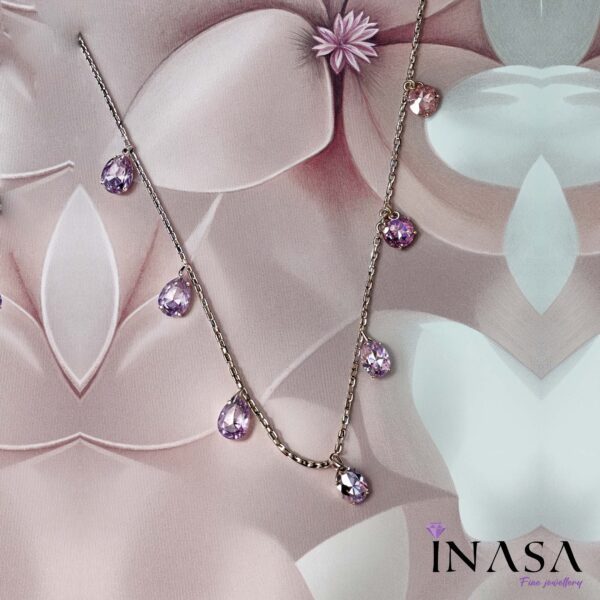 SS Finish Dahlia Pink Tear Drop Necklace - Image 2