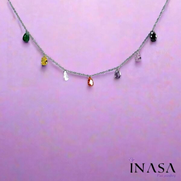SS Finish Tear Drop Spectrum Necklace