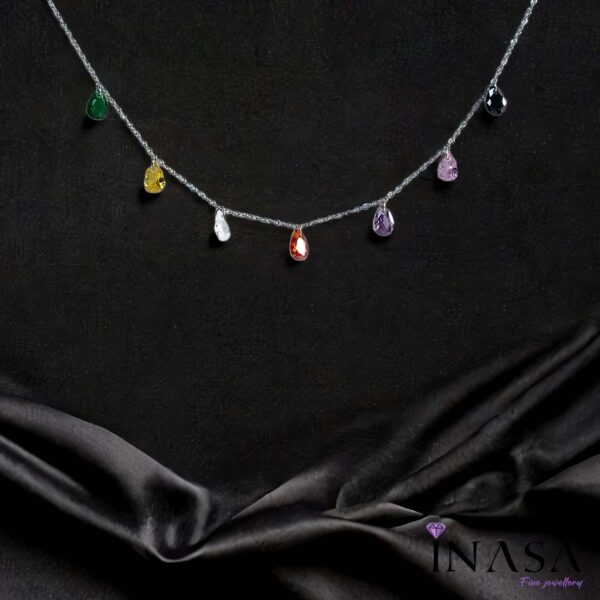 SS Finish Tear Drop Spectrum Necklace - Image 2