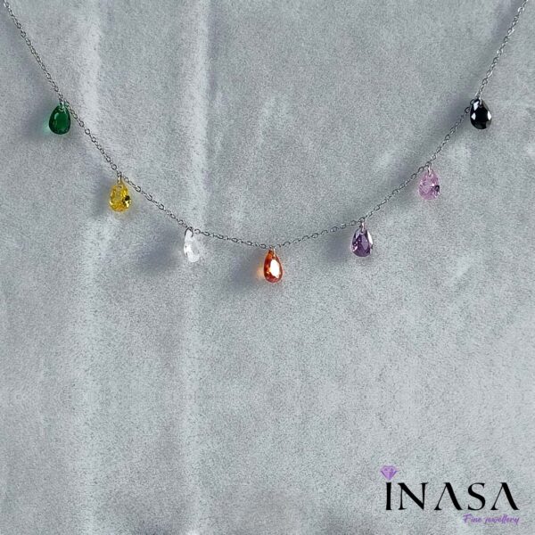 SS Finish Tear Drop Spectrum Necklace - Image 3