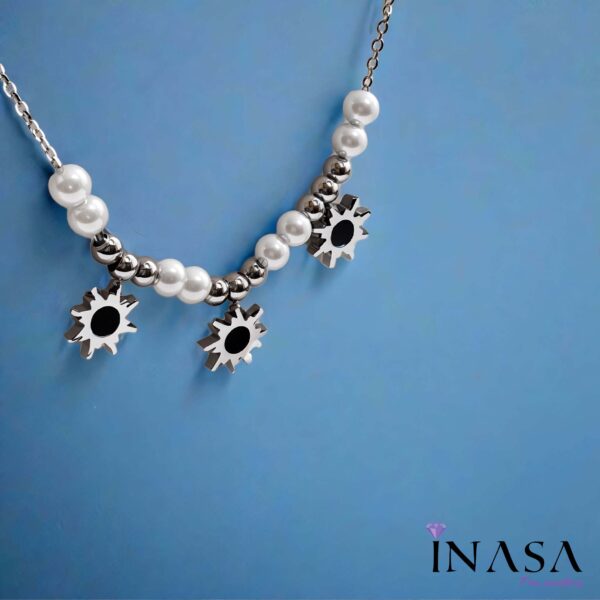 SS Finish Black Star & Pearl Chime Necklace