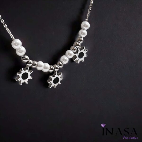 SS Finish Black Star & Pearl Chime Necklace - Image 2