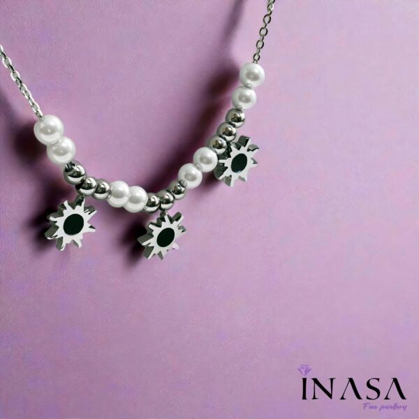 SS Finish Black Star & Pearl Chime Necklace - Image 3