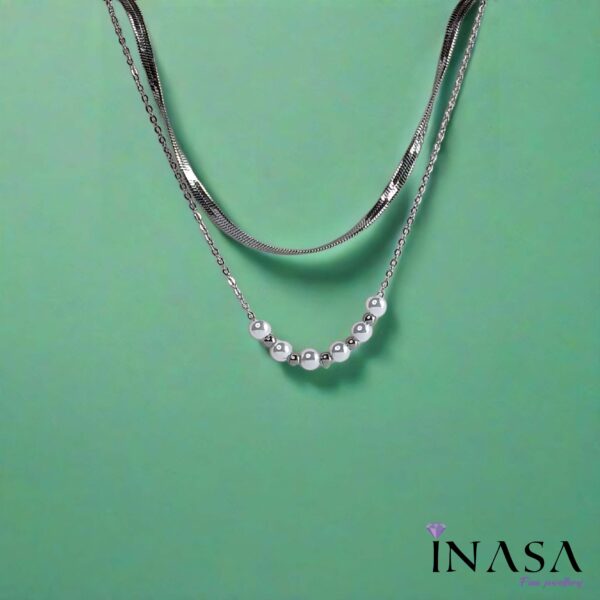 SS Finish Dual Chain Pearl Necklace - Image 3