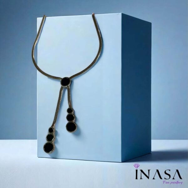 SS Finish Contemporary Look Black & Gold Circle Necklace - Image 2