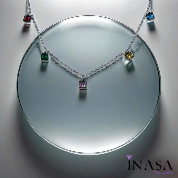 SS Finish Coloured Stones Chime Necklace
