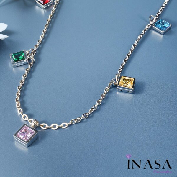 SS Finish Coloured Stones Chime Necklace - Image 2