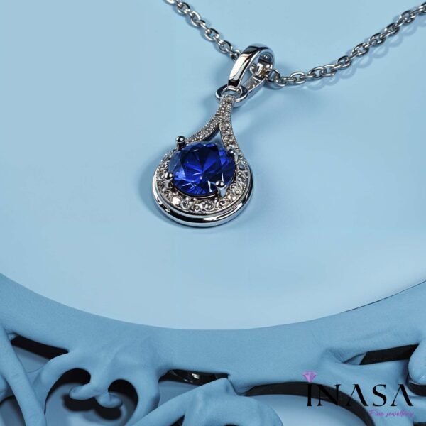 SS Finish AD Studded Indigo Pendant Necklace