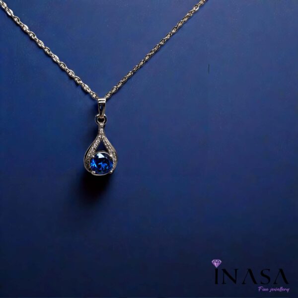 SS Finish AD Studded Indigo Pendant Necklace - Image 2