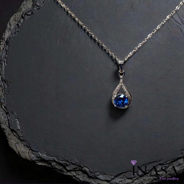 SS Finish AD Studded Indigo Pendant Necklace - Image 3