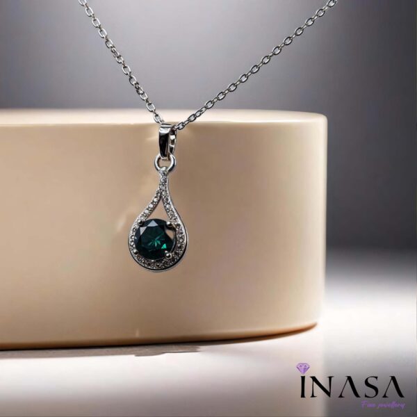 SS Finish AD Studded Emerald Pendant Necklace - Image 3