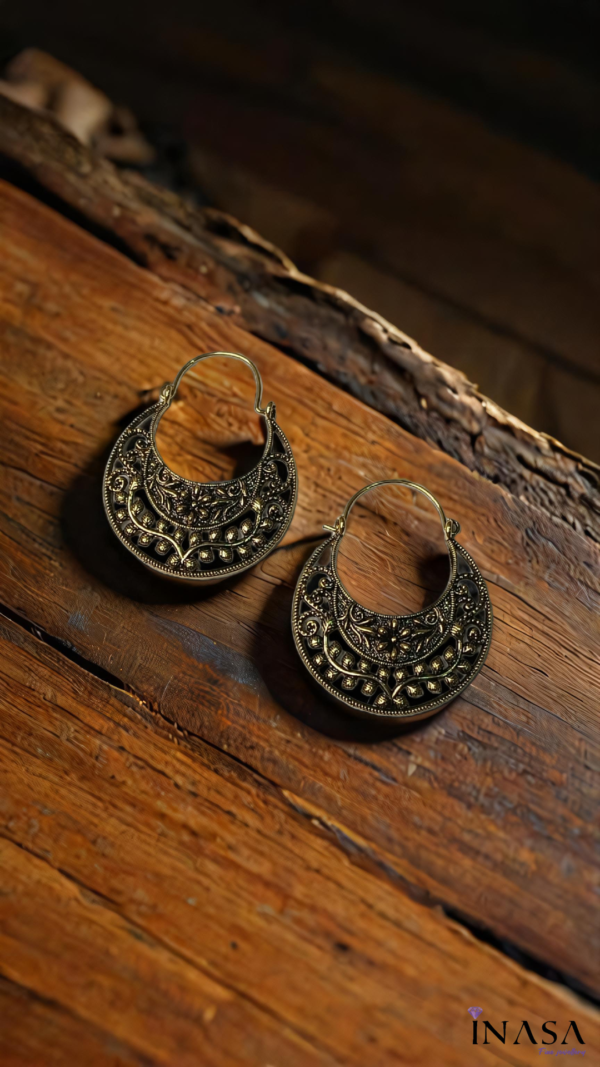 Crescent Shaped Mettalec Copper Finish Chaand Bali Ear Rings - Image 5