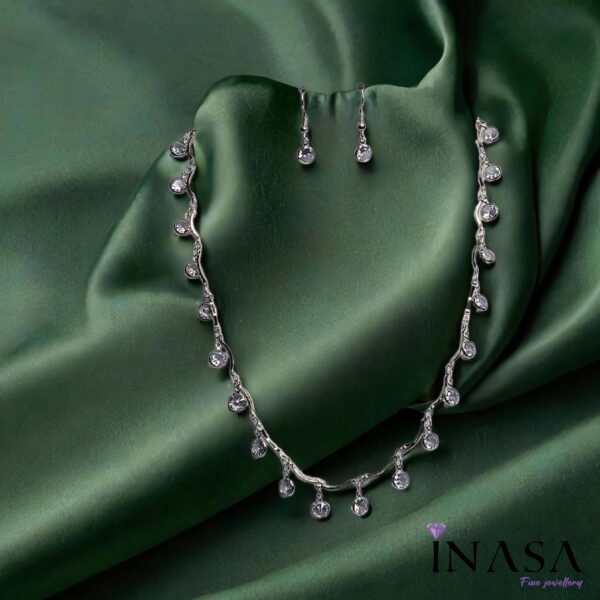 Silver finish Diamond Drop Necklace - Ear Ring Combo