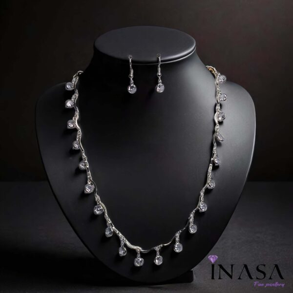 Silver finish Diamond Drop Necklace - Ear Ring Combo - Image 2