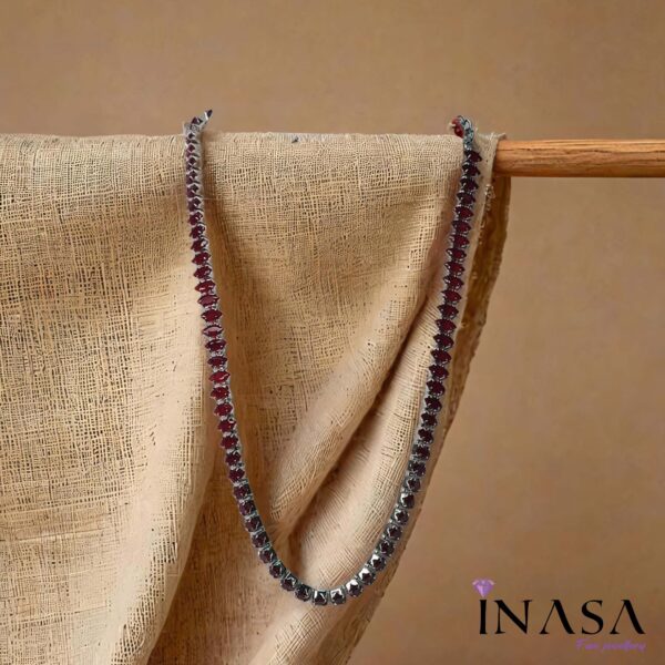 Silver finish Necklace with Classic Indigo  Blue Hue stones - Image 2